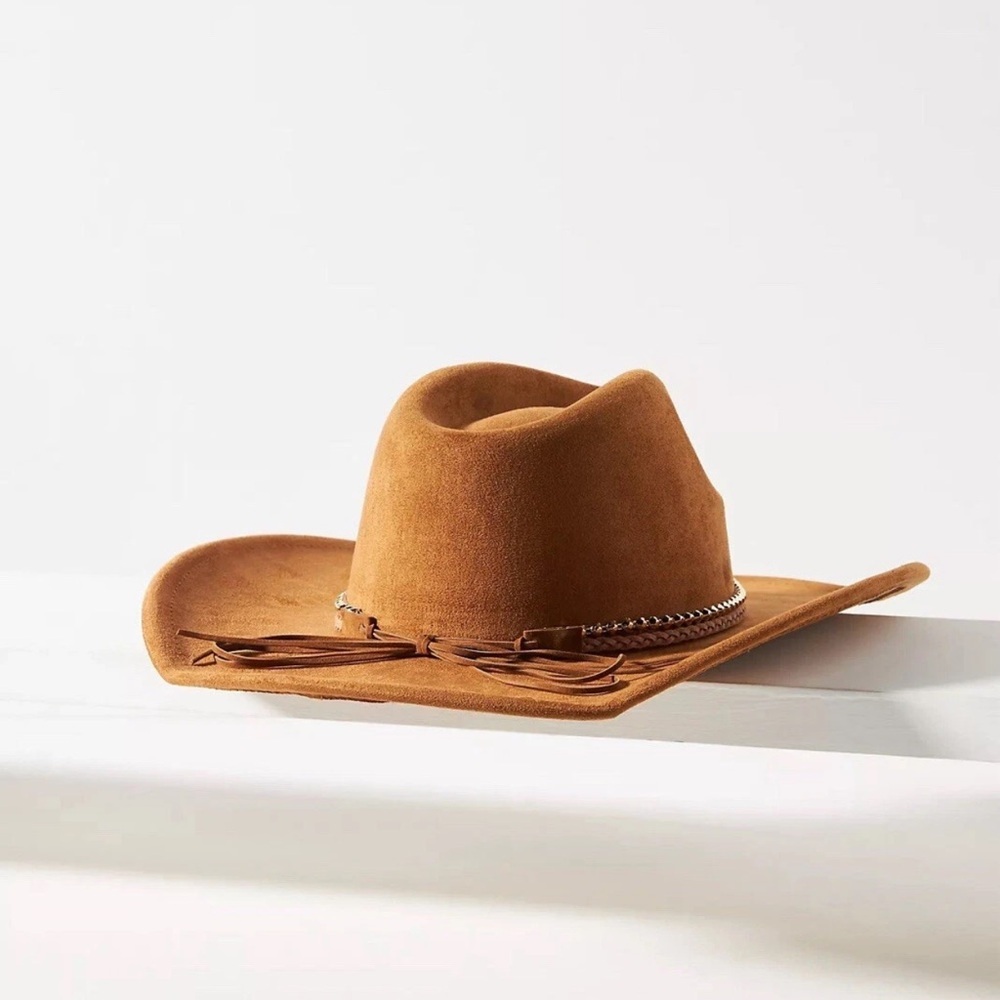 NWT SOLD OUT By Anthropologie Faux-Suede Rancher Hat in Honey Brown OS - Picture 4 of 14